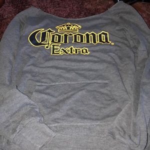 Gray CORONA logo off the shoulder long sleeve